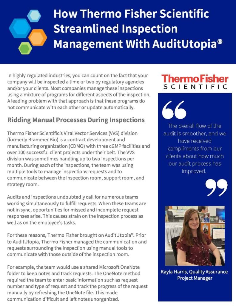 Case Study | How Thermo Fisher Scientific Streamlined Inspection Management With AuditUtopia®